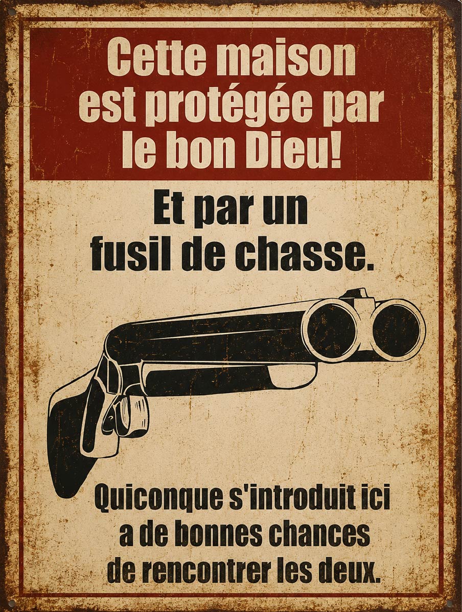 Plaque métal humour maison protégée – déco murale vintage – Plaques Humour
