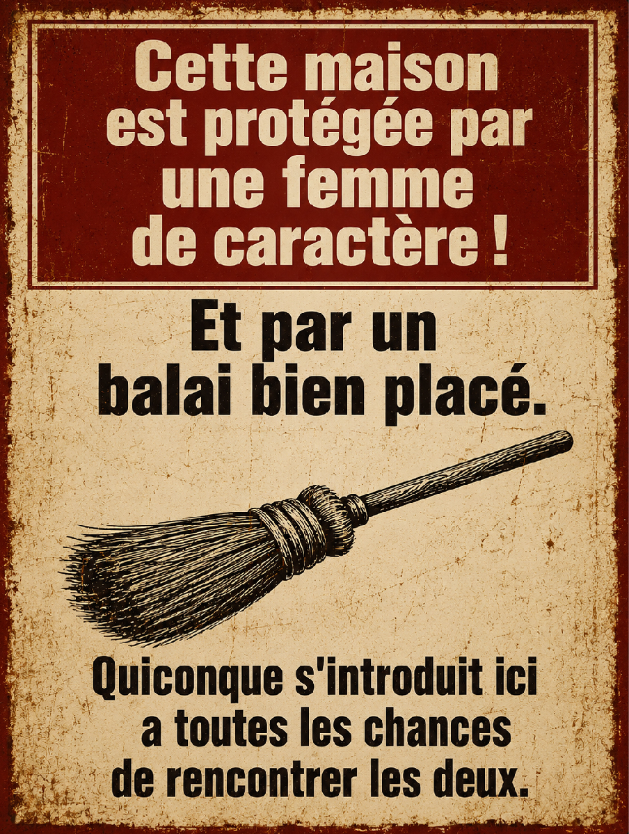Plaque métal humour “Femme de caractère” – déco murale vintage