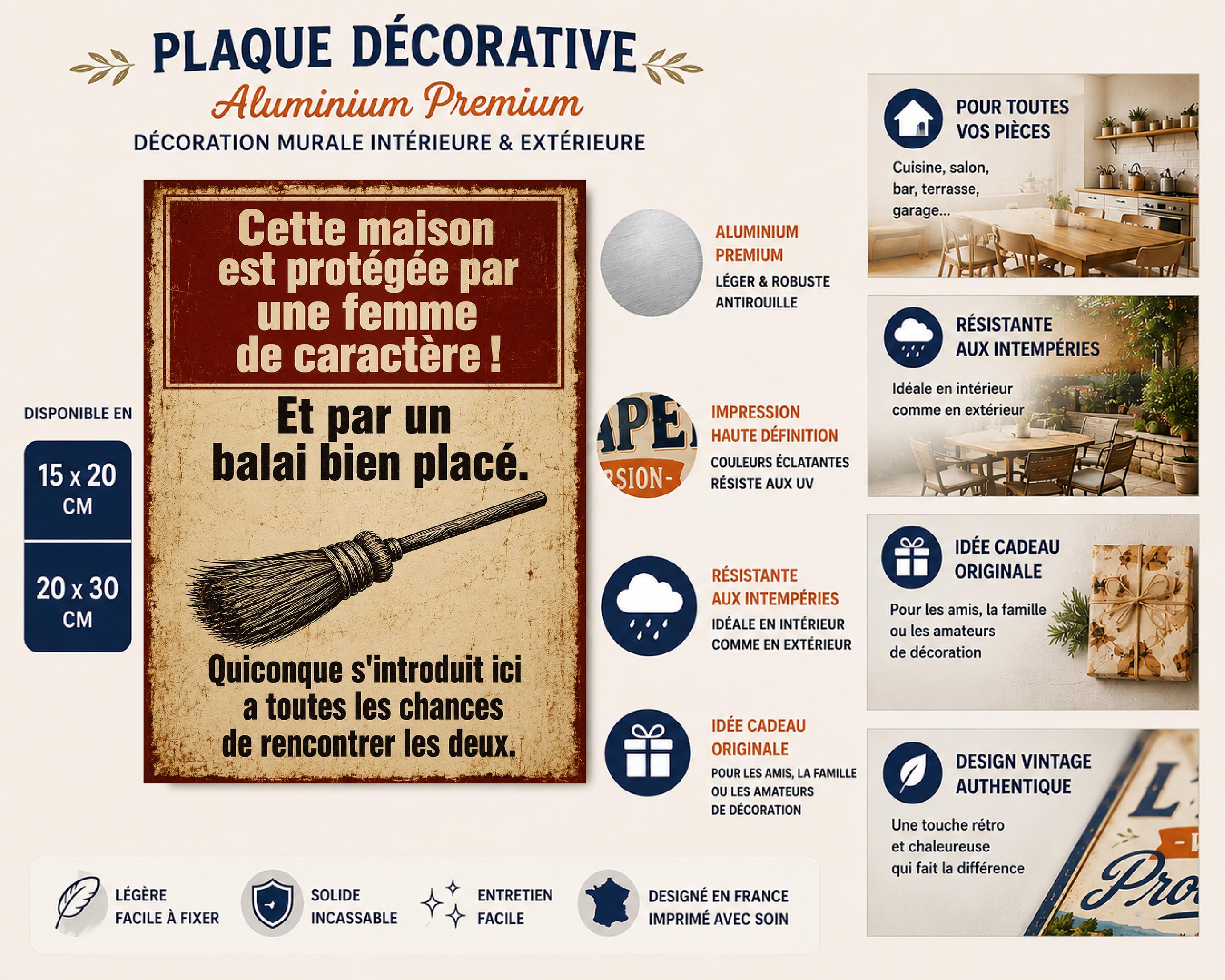 Plaque métal humour “Femme de caractère” – déco murale vintage – Image 2