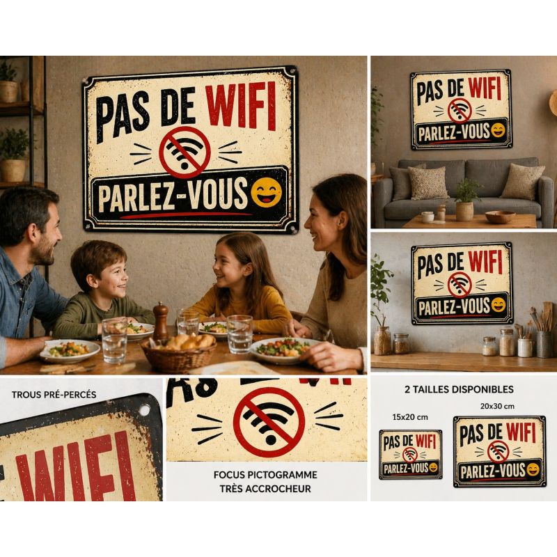 Plaque métal vintage humour wifi « Pas de wifi parlez-vous » – Image 2