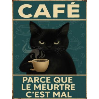 Plaque Café Chat en aluminium Déco humour