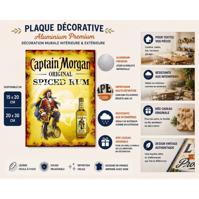 Plaque Captain Morgan en aluminium Rétro Vintage – Image 2