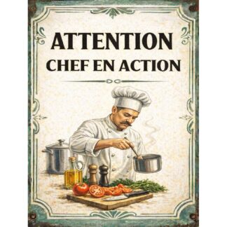 Plaque cuisine chef en action rétro – déco murale cuisine vintage