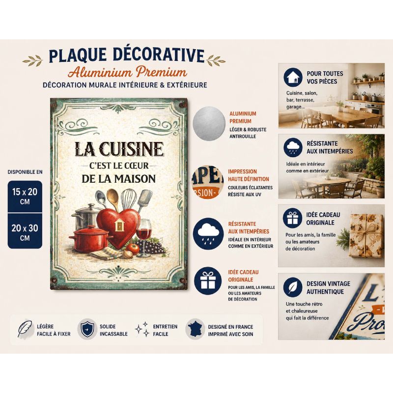 Plaque cuisine rétro – déco murale cœur de la maison – Image 2