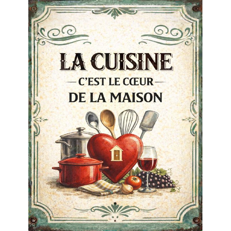 Plaque cuisine rétro – déco murale cœur de la maison