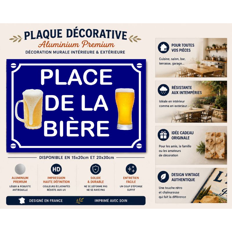 Plaque de rue décorative en aluminium humour Place de La Bière – Image 2