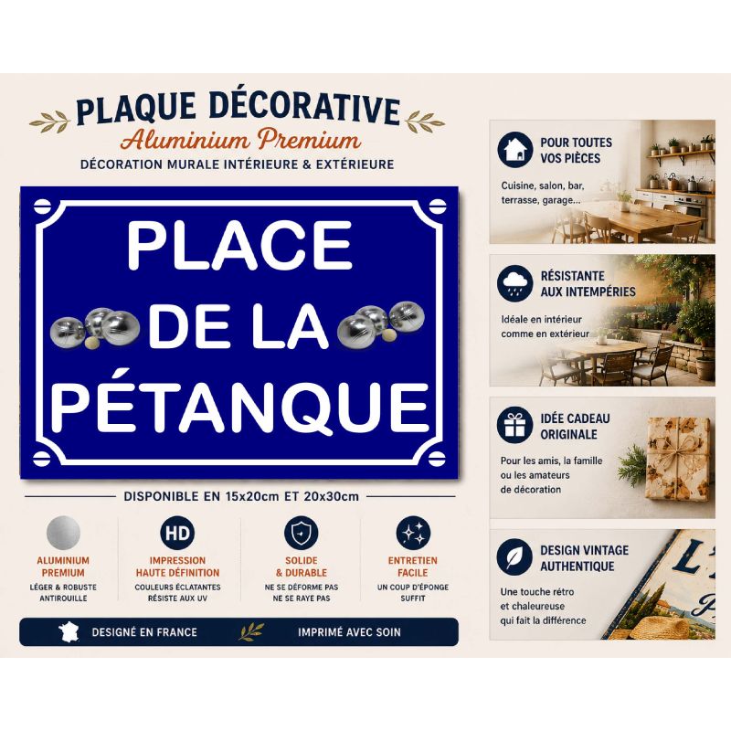 Plaque de rue décorative en aluminium humour Place de la pétanque – Image 2