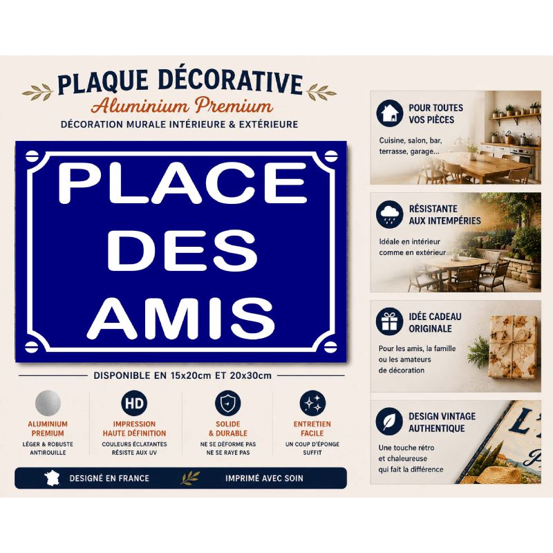 Plaque de rue décorative en aluminium humour Place des amis – Image 2