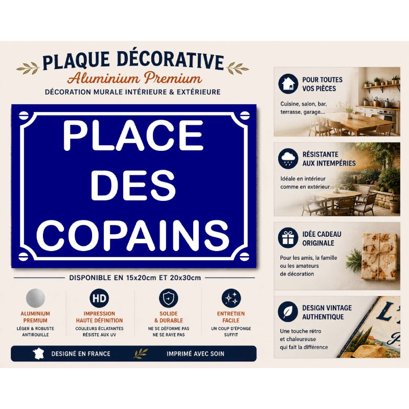 Plaque de rue décorative en aluminium humour Place des copains – Image 2