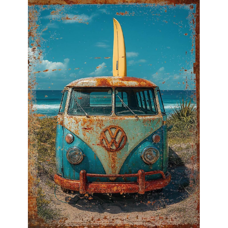 Plaque déco ancien Combi Volkswagen en aluminium vintage rétro