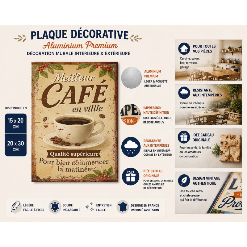 Plaque déco Café en aluminium humour rigolo fun rétro vintage – Image 2