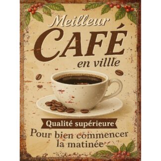 Plaque déco Café en aluminium humour rigolo fun rétro vintage