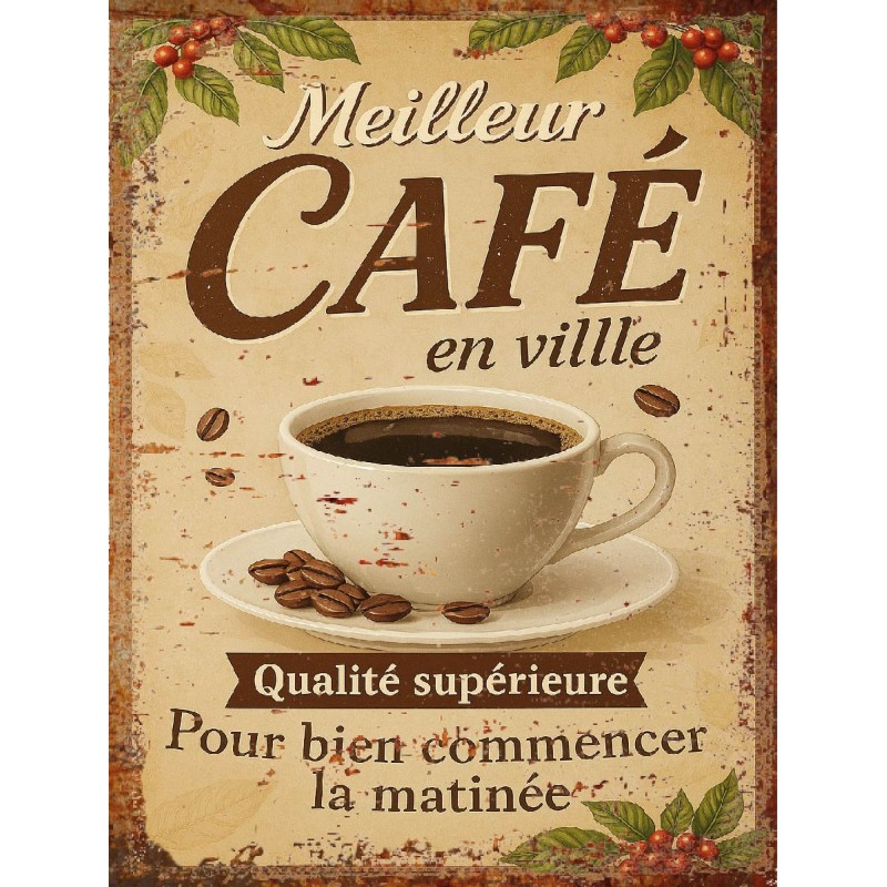 Plaque déco Café en aluminium humour rigolo fun rétro vintage