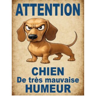Plaque déco Chien de mauvaise humeur en aluminium humour rigolo fun rétro vintage