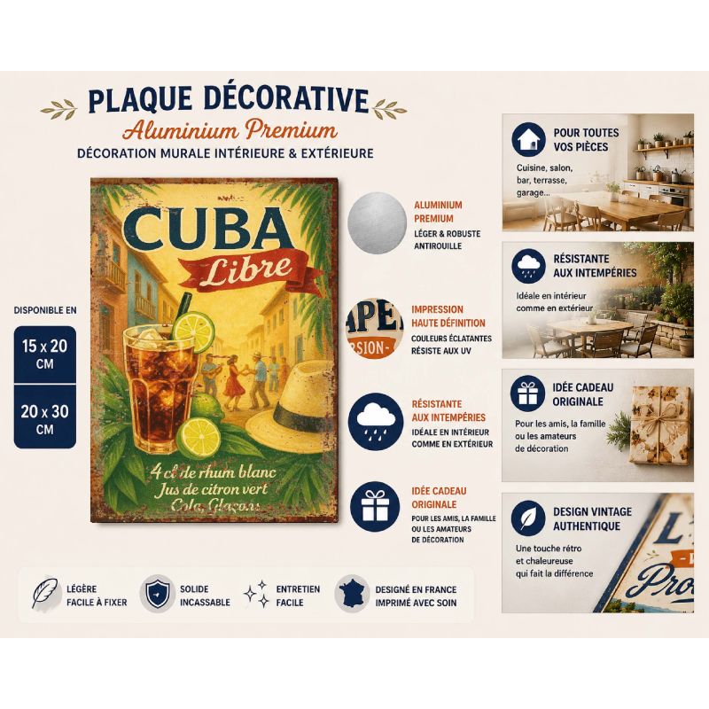 Plaque déco Cuba libre en aluminium humour rigolo fun rétro vintage – Image 2
