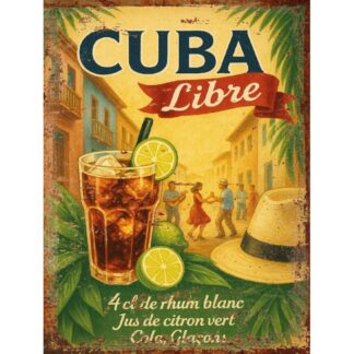 Plaque déco Cuba libre en aluminium humour rigolo fun rétro vintage