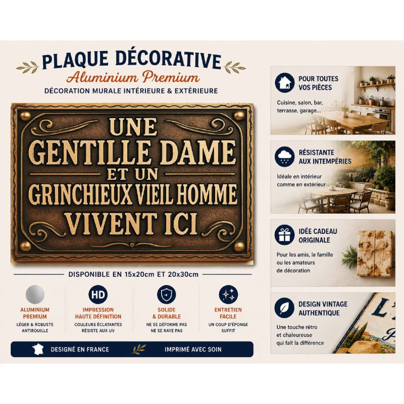 Plaque déco Gentille dame Vieux grincheux en aluminium humour rigolo fun rétro vintage – Image 2
