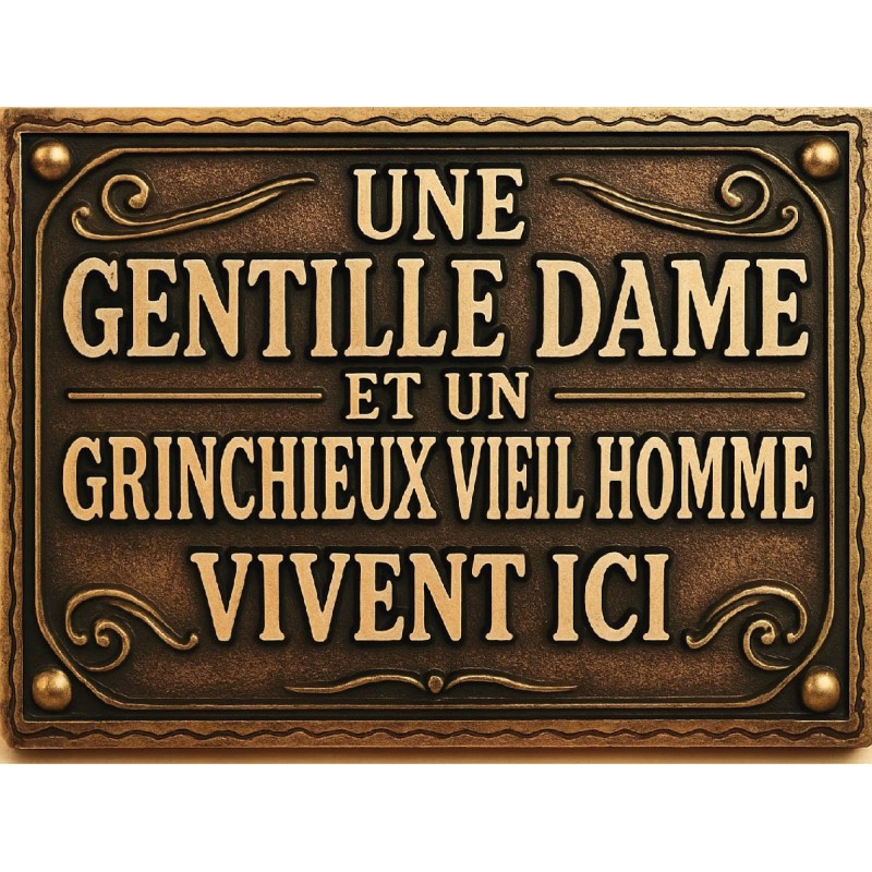 Plaque déco Gentille dame Vieux grincheux en aluminium humour rigolo fun rétro vintage
