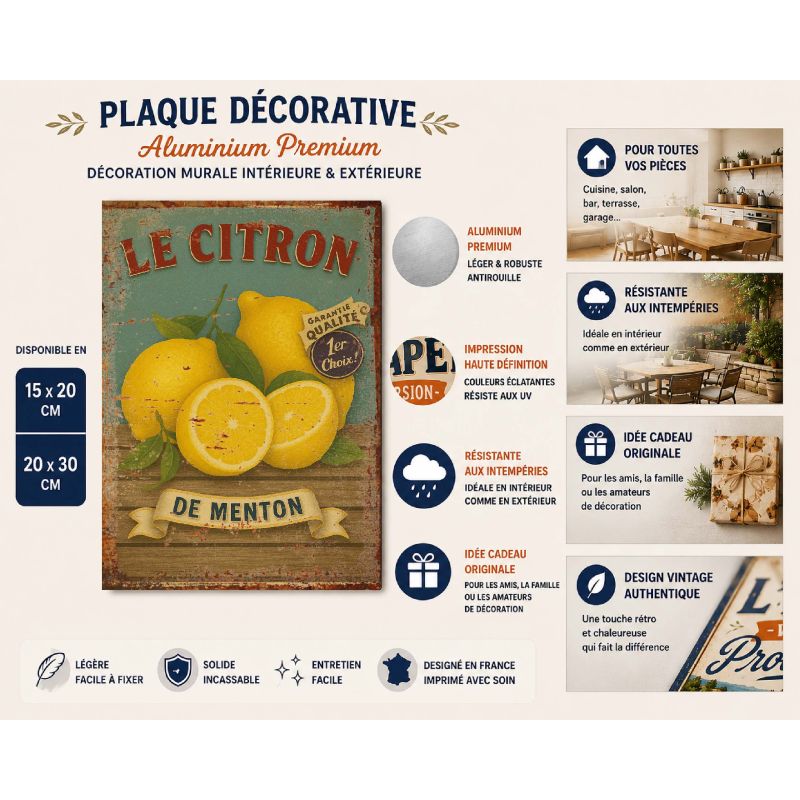 Plaque déco Le citron en aluminium humour rigolo fun rétro vintage – Image 2