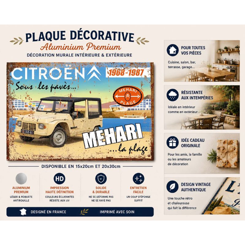 Plaque déco Mehari la plage en aluminium humour rigolo fun rétro vintage – Image 2