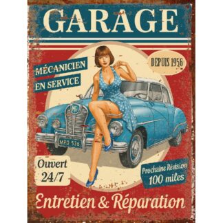 Plaque déco Pin-Up Vintage Garage en aluminium humour rigolo fun rétro vintage