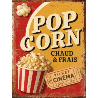Plaque déco Pop Corn Cinéma en aluminium humour rigolo fun rétro vintage