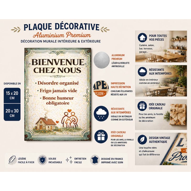 Plaque déco rétro Bienvenue – déco murale vintage – Image 2