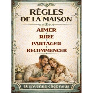 Plaque déco rétro Règles de la maison – Aimer Rire Partager rétro – déco murale vintage