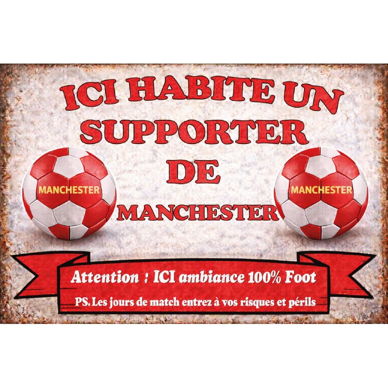 Plaque déco supporter Manchester – Ici habite un supporter de Manchester
