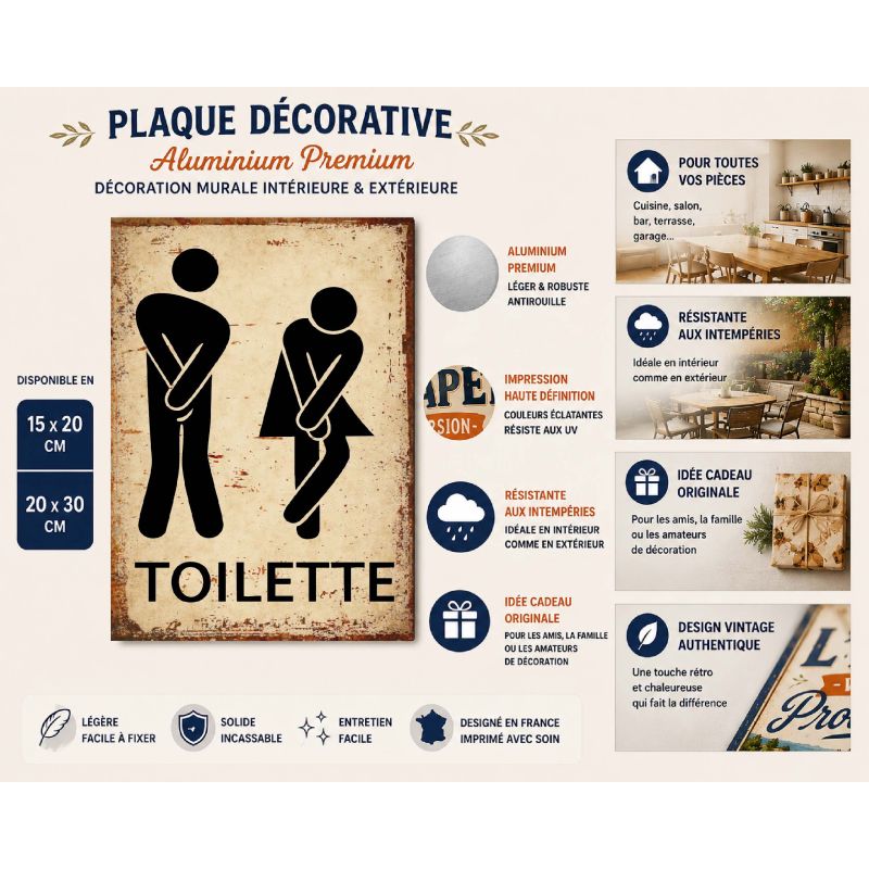 Plaque déco Toilette en aluminium humour rigolo fun rétro vintage – Image 2