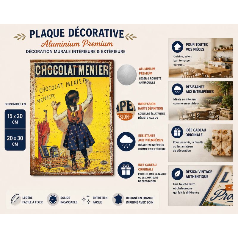 Plaque déco vintage Chocolat Menier en aluminium effet rétro – Image 2