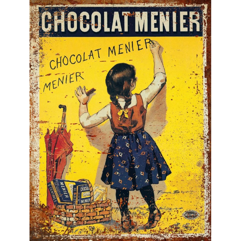 Plaque déco vintage Chocolat Menier en aluminium effet rétro