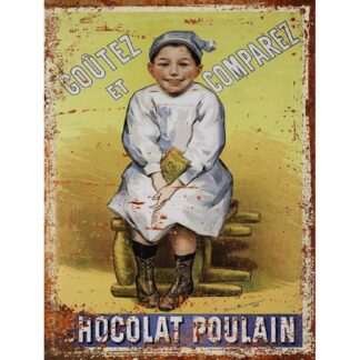 Plaque déco vintage Chocolat Poulain en aluminium effet rétro