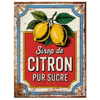 Plaque déco vintage Citron en aluminium effet rétro