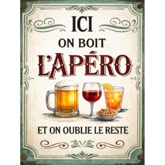 Plaque humour apéro rétro Ici on boit l’apéro