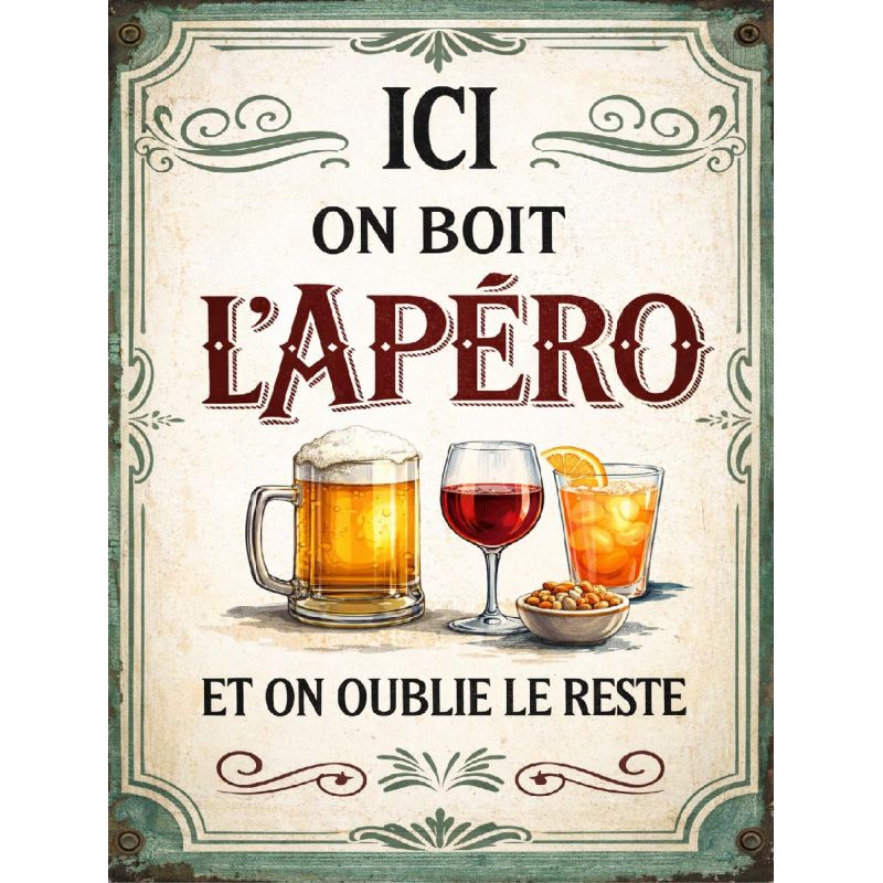 Plaque humour apéro rétro Ici on boit l’apéro