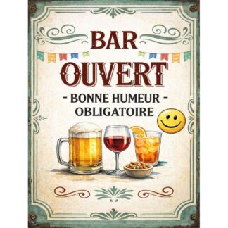 Plaque humour bar rétro – déco murale cuisine
