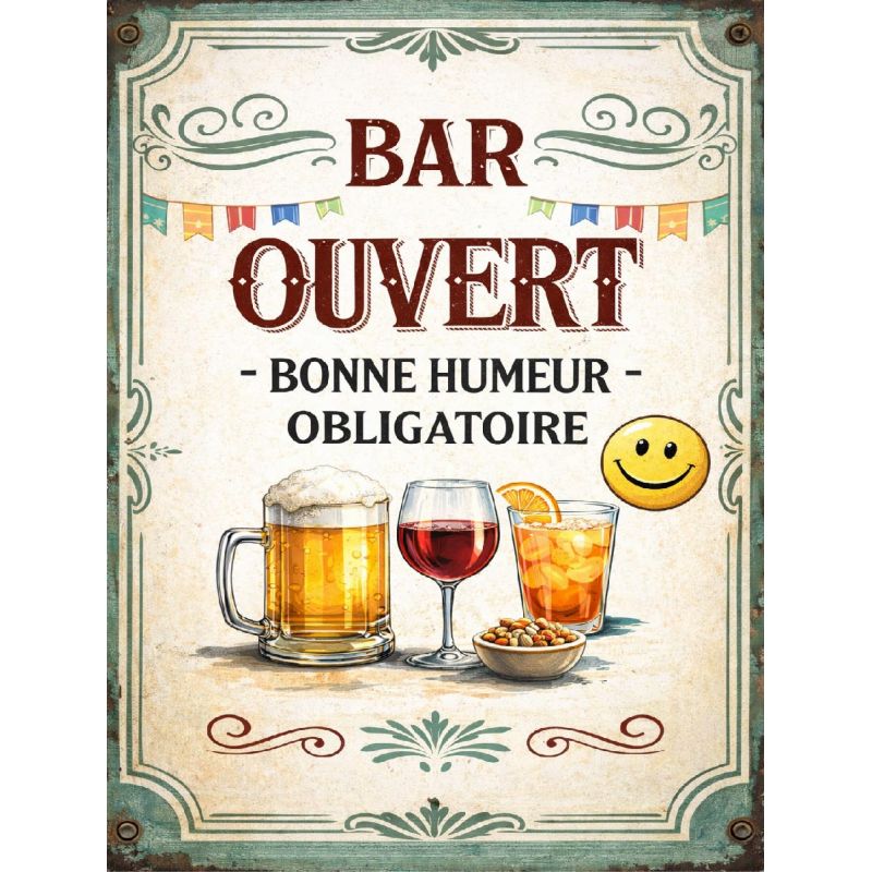 Plaque humour bar rétro – déco murale cuisine