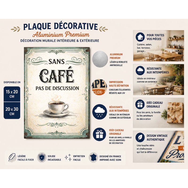 Plaque humour café rétro – déco murale cuisine – Image 2