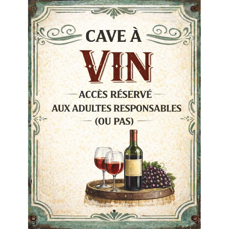 Plaque humour cave à vin rétro – déco murale cave bar