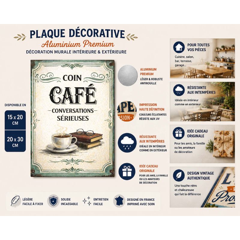 Plaque humour coin café rétro – déco murale cuisine vintage – Image 2
