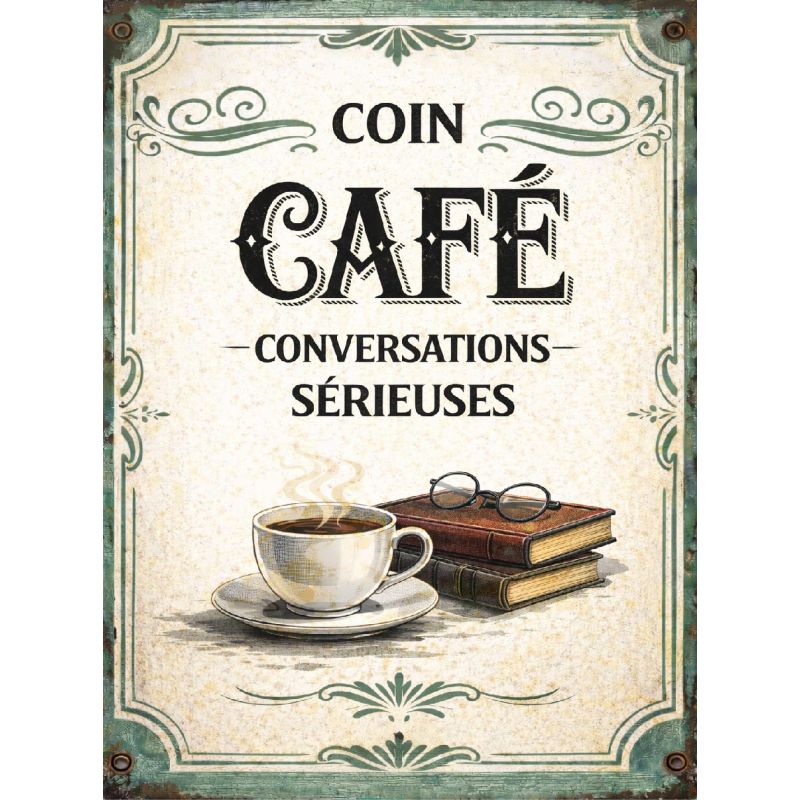 Plaque humour coin café rétro – déco murale cuisine vintage