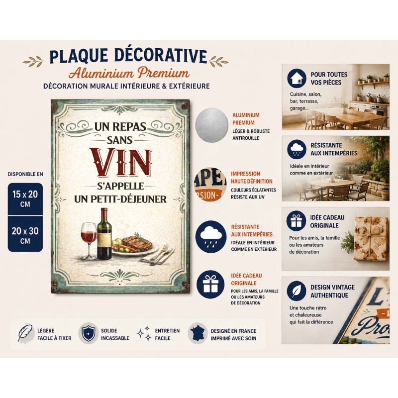 Plaque humour une repas sans vin rétro – déco murale cave bar – Image 2
