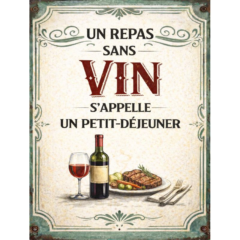 Plaque humour une repas sans vin rétro – déco murale cave bar