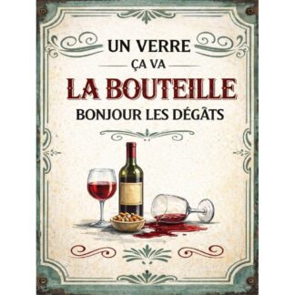 Plaque humour vin rétro – déco murale bar cuisine