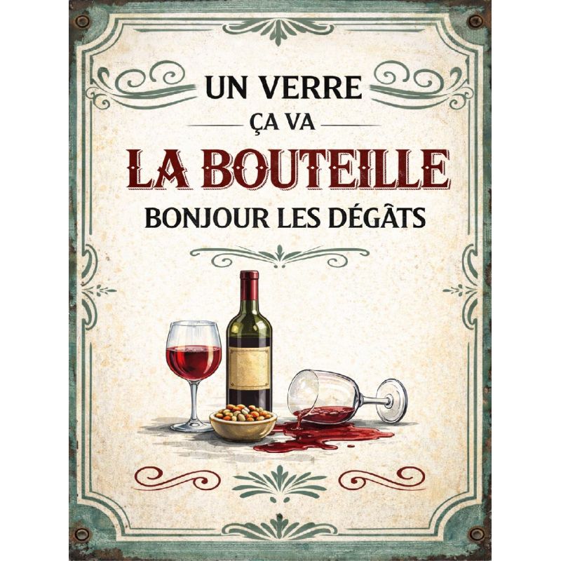Plaque humour vin rétro – déco murale bar cuisine