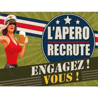 Plaque L'apéro recrute en aluminium Déco humour Rétro Vintage