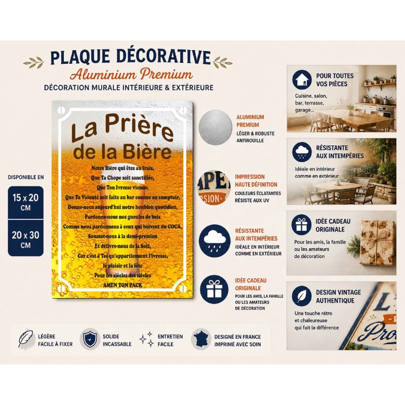 Plaque La prière de la bière en aluminium humour rigolo fun – Image 2