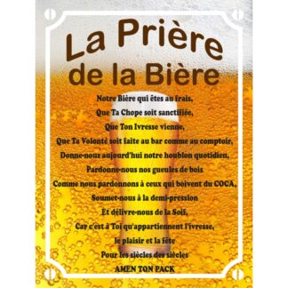 Plaque La prière de la bière en aluminium humour rigolo fun