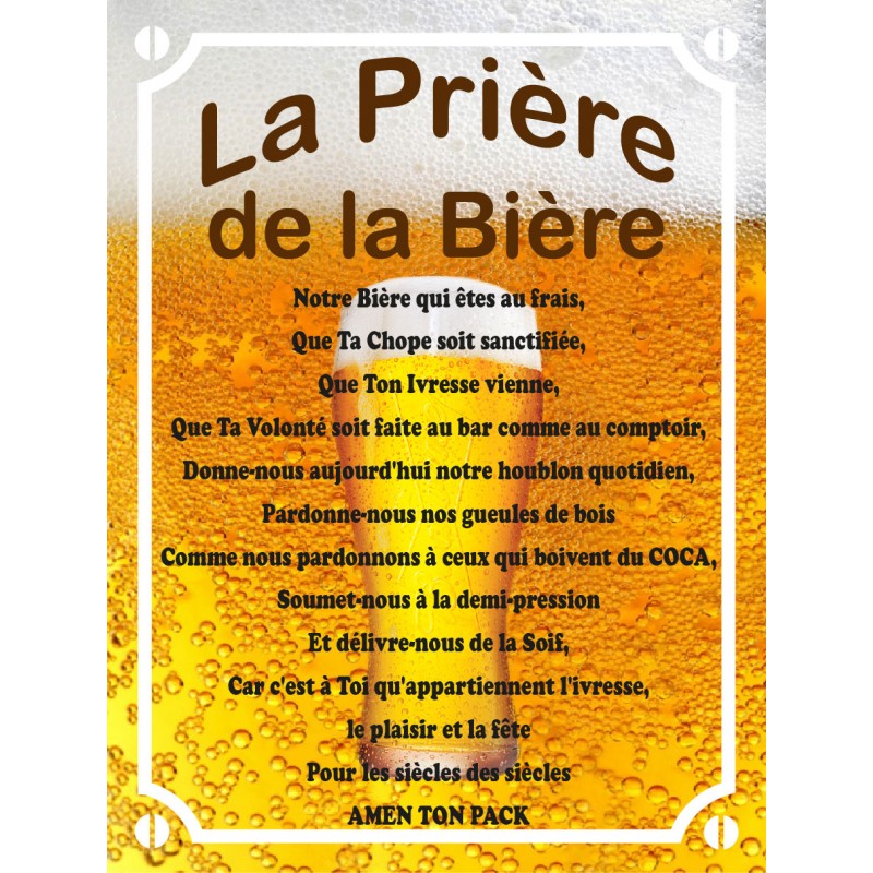 Plaque La prière de la bière en aluminium humour rigolo fun